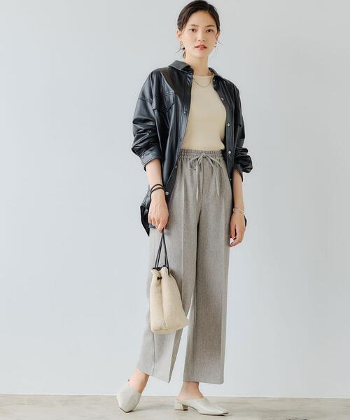 green label relaxing（グリーンレーベルリラクシング）の「フェイクレザー シャツ ジャケット（シャツ/ブラウス・レディース・ブラック/ベージュ・FREE）」の3枚目の写真