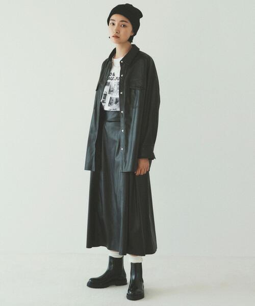green label relaxing（グリーンレーベルリラクシング）の「フェイクレザー シャツ ジャケット（シャツ/ブラウス・レディース・ブラック/ベージュ・FREE）」の4枚目の写真