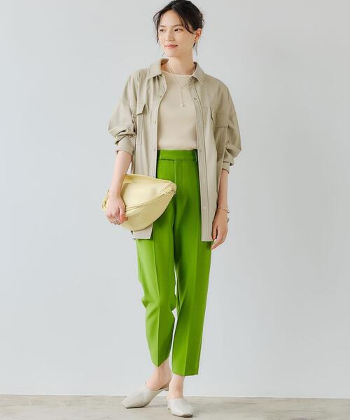 green label relaxing（グリーンレーベルリラクシング）の「フェイクレザー シャツ ジャケット（シャツ/ブラウス・レディース・ブラック/ベージュ・FREE）」の5枚目の写真