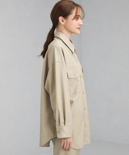green label relaxing（グリーンレーベルリラクシング）の「フェイクレザー シャツ ジャケット（シャツ/ブラウス・レディース・ブラック/ベージュ・FREE）」の9枚目の写真
