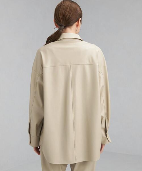 green label relaxing（グリーンレーベルリラクシング）の「フェイクレザー シャツ ジャケット（シャツ/ブラウス・レディース・ブラック/ベージュ・FREE）」の10枚目の写真