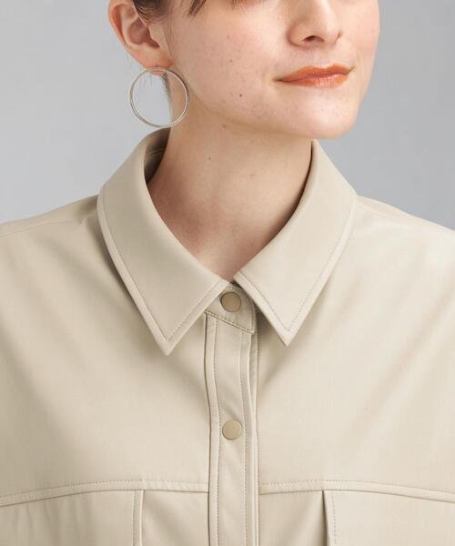 green label relaxing（グリーンレーベルリラクシング）の「フェイクレザー シャツ ジャケット（シャツ/ブラウス・レディース・ブラック/ベージュ・FREE）」の11枚目の写真