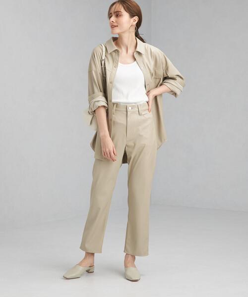 green label relaxing（グリーンレーベルリラクシング）の「フェイクレザー シャツ ジャケット（シャツ/ブラウス・レディース・ブラック/ベージュ・FREE）」の16枚目の写真