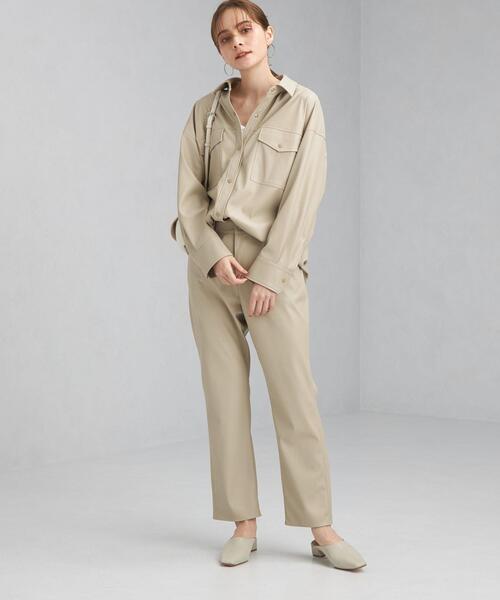 green label relaxing（グリーンレーベルリラクシング）の「フェイクレザー シャツ ジャケット（シャツ/ブラウス・レディース・ブラック/ベージュ・FREE）」の17枚目の写真