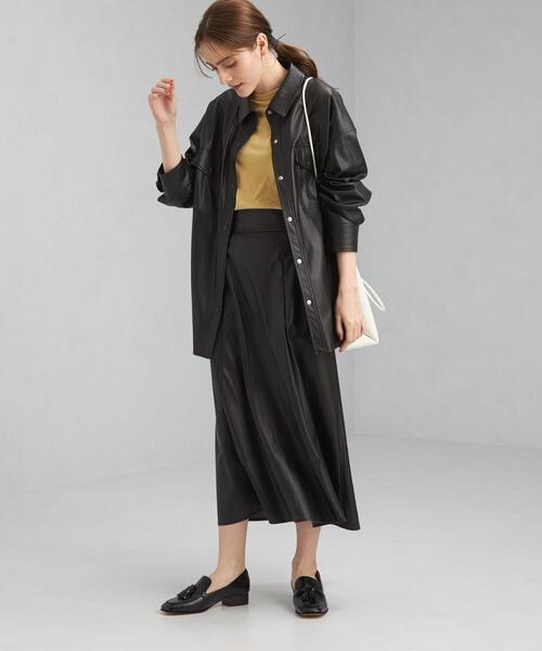green label relaxing（グリーンレーベルリラクシング）の「フェイクレザー シャツ ジャケット（シャツ/ブラウス・レディース・ブラック/ベージュ・FREE）」の19枚目の写真
