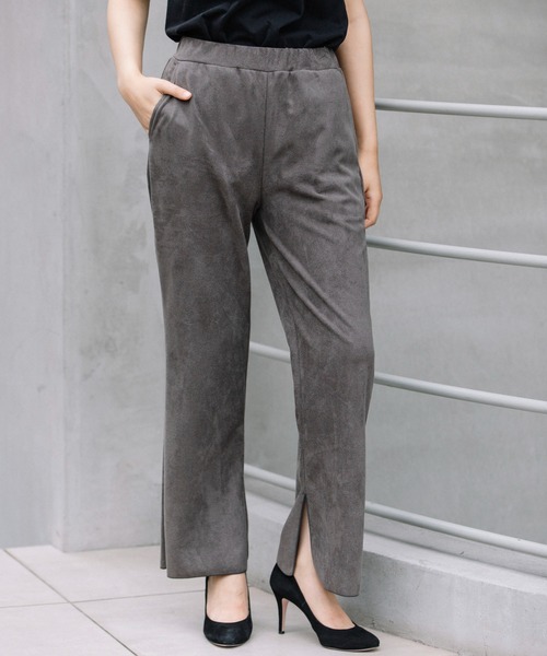 Munich（ミューニック）の「スエードピケジャージー　イージースリットパンツ(セットアップ可)（その他パンツ・レディース・ブラウン/アイボリー/ダークグレー・S/M/XS）」の3枚目の写真