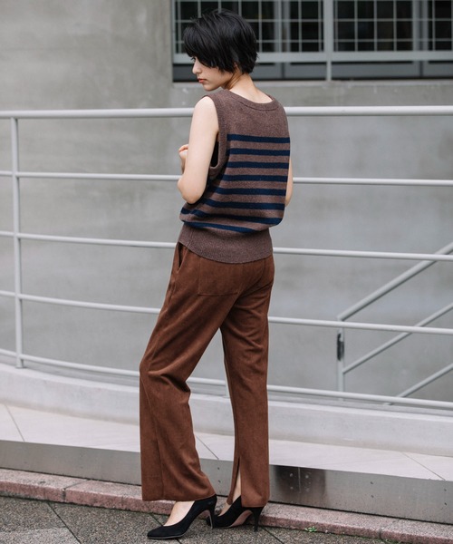 Munich（ミューニック）の「スエードピケジャージー　イージースリットパンツ(セットアップ可)（その他パンツ・レディース・ブラウン/アイボリー/ダークグレー・S/M/XS）」の5枚目の写真