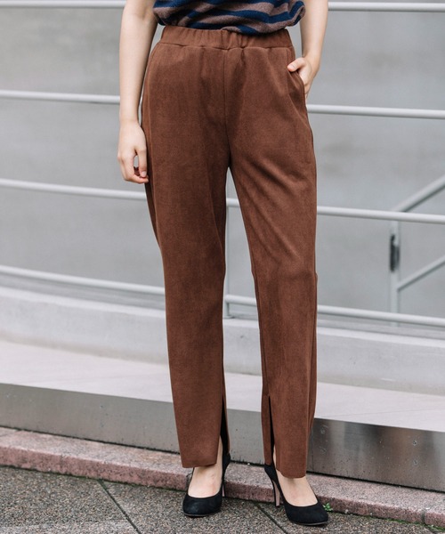 Munich（ミューニック）の「スエードピケジャージー　イージースリットパンツ(セットアップ可)（その他パンツ・レディース・ブラウン/アイボリー/ダークグレー・S/M/XS）」の6枚目の写真