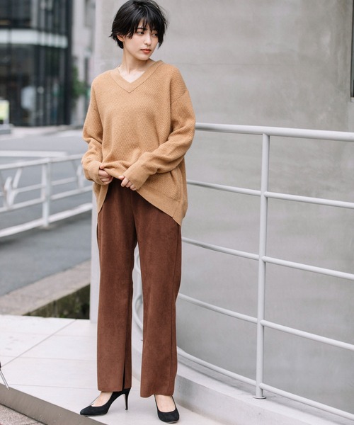 Munich（ミューニック）の「スエードピケジャージー　イージースリットパンツ(セットアップ可)（その他パンツ・レディース・ブラウン/アイボリー/ダークグレー・S/M/XS）」の13枚目の写真