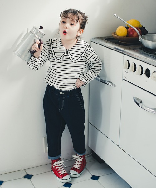 BRANSHES(ブランシェス)の「ガーデナーテーパードデニムパンツ(デニムパンツ・キッズ・ネイビー/ブルー・130cm/140cm/100cm/110cm/90cm/150cm/120cm)」の4枚目の写真