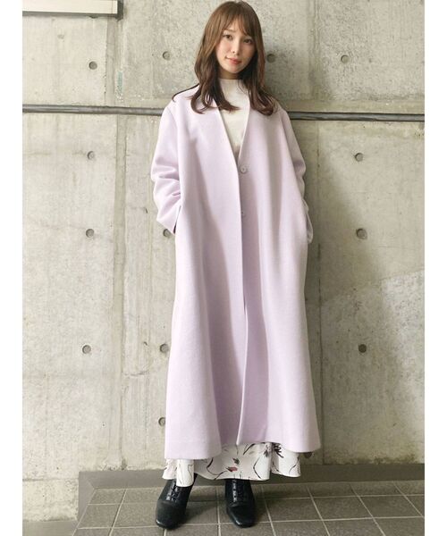 MERCURYDUO(マーキュリーデュオ)の「ウールノーカラーVネックコート(ノーカラーコート・レディース・ピンク/ブルー・SMALL/MEDIUM)」の20枚目の写真