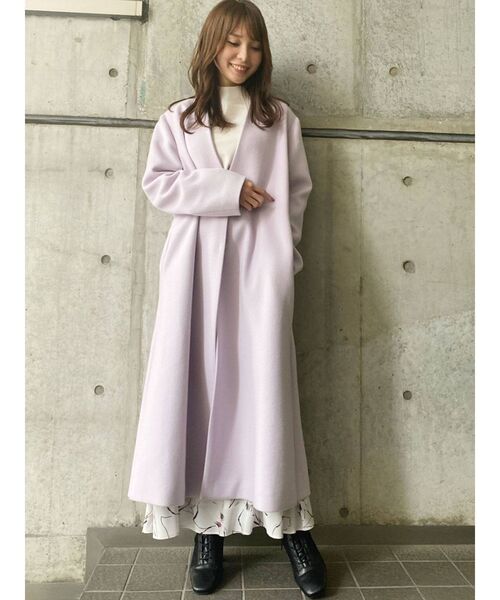 MERCURYDUO(マーキュリーデュオ)の「ウールノーカラーVネックコート(ノーカラーコート・レディース・ピンク/ブルー・SMALL/MEDIUM)」の18枚目の写真