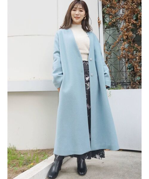 MERCURYDUO(マーキュリーデュオ)の「ウールノーカラーVネックコート(ノーカラーコート・レディース・ピンク/ブルー・SMALL/MEDIUM)」の17枚目の写真