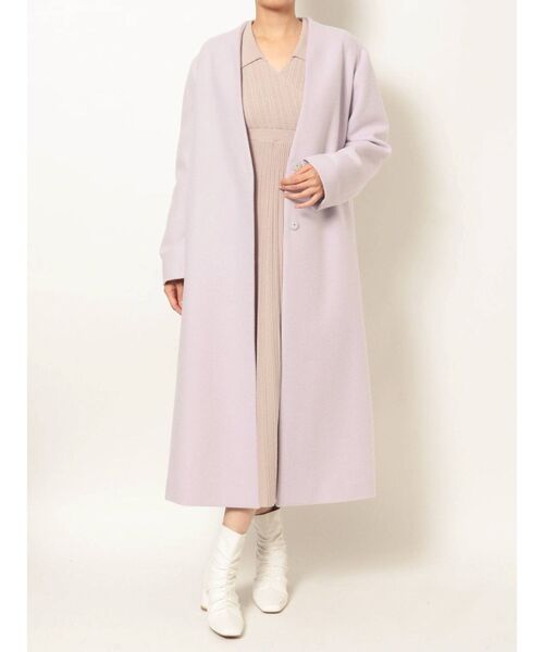 MERCURYDUO(マーキュリーデュオ)の「ウールノーカラーVネックコート(ノーカラーコート・レディース・ピンク/ブルー・SMALL/MEDIUM)」の14枚目の写真