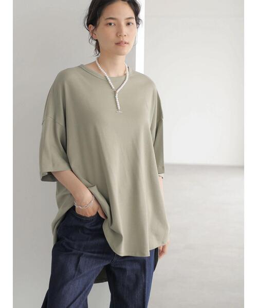 AMERICAN HOLIC(アメリカンホリック)の「バックタック半袖カットチュニック(Tシャツ/カットソー・レディース・ブラック/ライトカーキ/オフホワイト・L/M)」の20枚目の写真