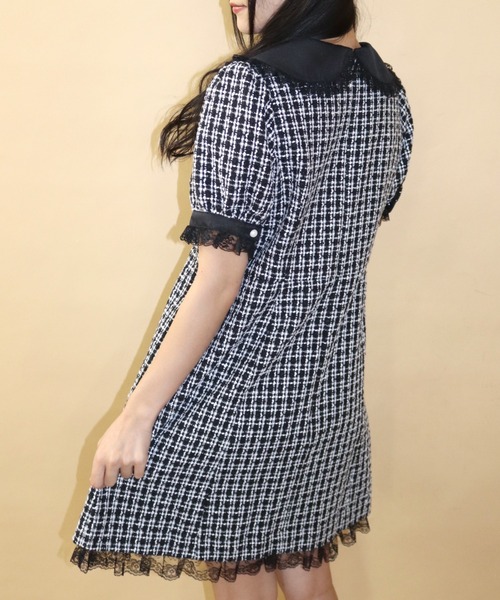 Secret Honey（シークレットハニー）の「ハートブローチ付ツイードタイトワンピース（ワンピース・レディース・ブラック/ベージュ/オフホワイト・MEDIUM）」の4枚目の写真