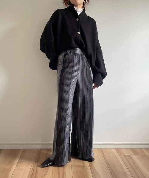 wee9s（ウィークス）の「natural pattern pleats slit pants / ナチュラルパターンウエストゴムプリーツスリットパンツ（その他パンツ・レディース・ブラック/ブラウン・FREE）」の14枚目の写真