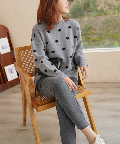 MAISON DE THERESE（メゾン ド テレーズ）の「ドット長袖ニット（ニット/セーター・レディース・グレー/ベージュ・MEDIUM）」の10枚目の写真