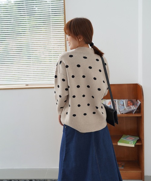 MAISON DE THERESE（メゾン ド テレーズ）の「ドット長袖ニット（ニット/セーター・レディース・グレー/ベージュ・MEDIUM）」の11枚目の写真