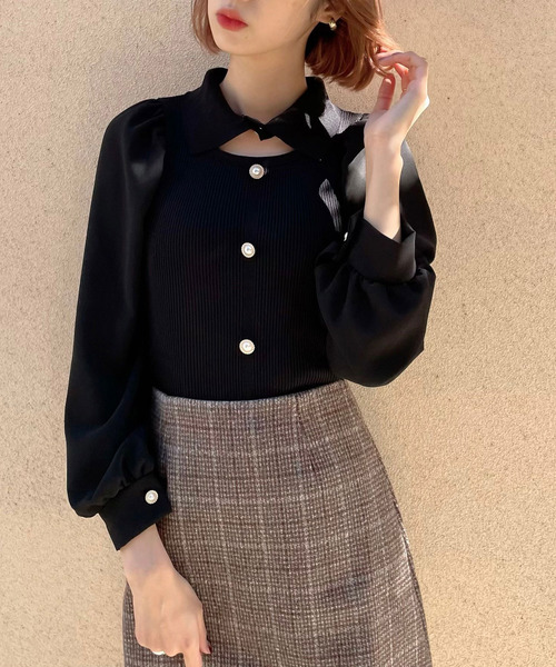 Crea titty&Co. PETIT(クレアティティーアンドコープチ)の「【Crea titty&Co.PETIT】デコルテオープントップスⅡ(Tシャツ/カットソー・レディース・マルチ/ブラック・FREE)」の1枚目の写真