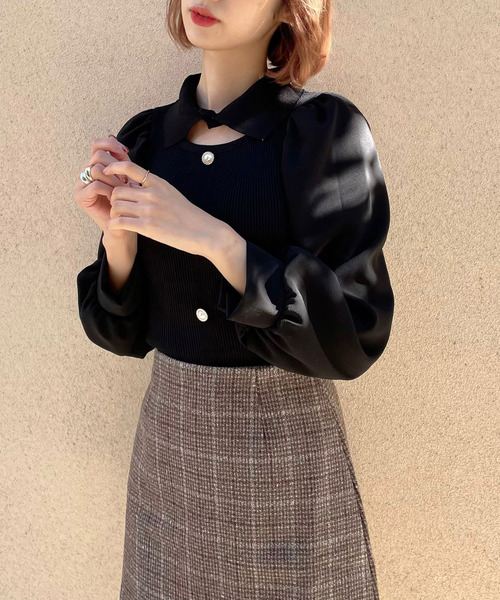 Crea titty&Co. PETIT(クレアティティーアンドコープチ)の「【Crea titty&Co.PETIT】デコルテオープントップスⅡ(Tシャツ/カットソー・レディース・マルチ/ブラック・FREE)」の4枚目の写真
