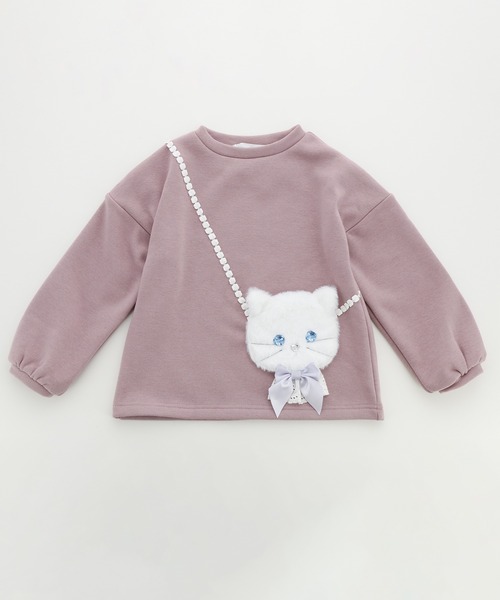 Catherine Cottage（キャサリンコテージ）の「ネコポシェットトップス（スウェット・キッズ・グレー/ライラック/スモークピンク/グレイッシュブルー/パープル/アイボリー/ベビーピンク・100/110/120/130/140/150）」の21枚目の写真