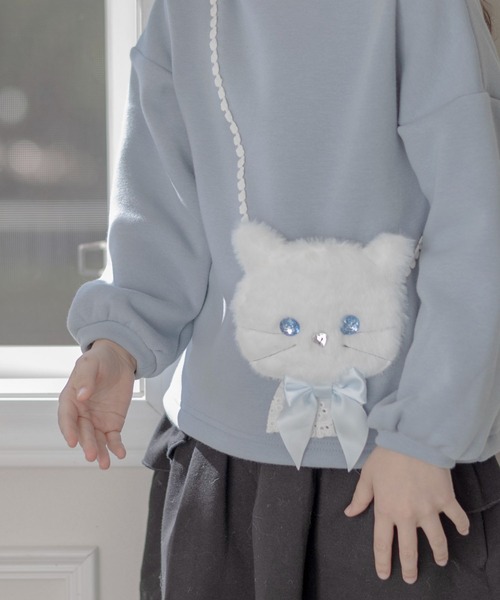 Catherine Cottage（キャサリンコテージ）の「ネコポシェットトップス（スウェット・キッズ・グレー/ライラック/スモークピンク/グレイッシュブルー/パープル/アイボリー/ベビーピンク・100/110/120/130/140/150）」の12枚目の写真