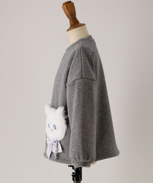 Catherine Cottage（キャサリンコテージ）の「ネコポシェットトップス（スウェット・キッズ・グレー/ライラック/スモークピンク/グレイッシュブルー/パープル/アイボリー/ベビーピンク・100/110/120/130/140/150）」の18枚目の写真