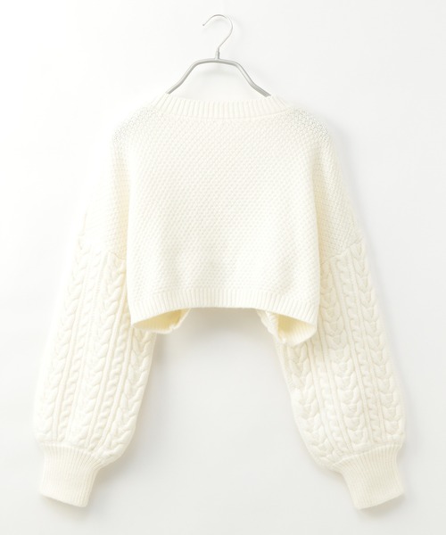 Heather（ヘザー）の「ケーブル極短ニット　258150（ニット/セーター・レディース・オフホワイト/ブラック/グリーン・FREE）」の4枚目の写真