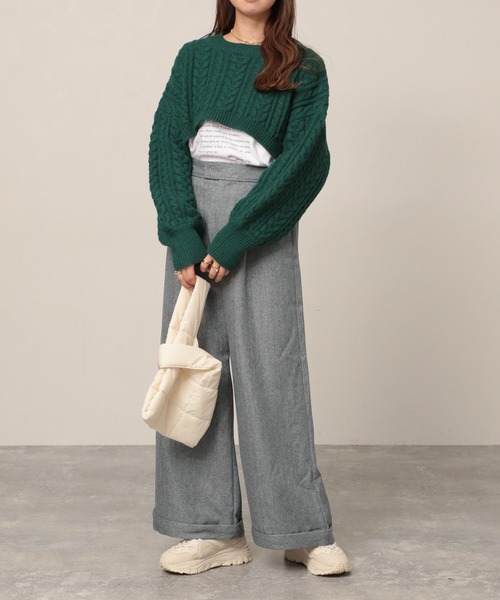 Heather（ヘザー）の「ケーブル極短ニット　258150（ニット/セーター・レディース・オフホワイト/ブラック/グリーン・FREE）」の17枚目の写真