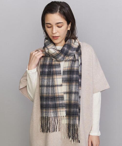 Eds Cashmere(イーディーエスカシミア)の「<Eds Cashmere>カシミヤ チェック マフラー(マフラー・レディース・オフホワイト/マスタード/コバルトブルー・FREE)」の2枚目の写真