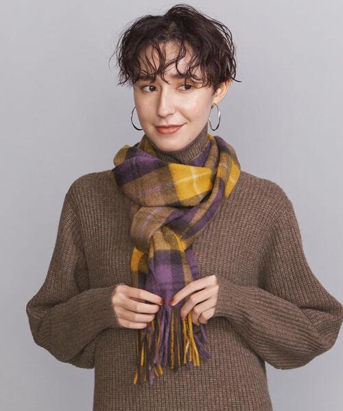 Eds Cashmere(イーディーエスカシミア)の「<Eds Cashmere>カシミヤ チェック マフラー(マフラー・レディース・オフホワイト/マスタード/コバルトブルー・FREE)」の3枚目の写真