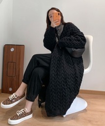 A'GEM/9 × .kom『.kom/ドットケーオーエム』ルーズシルエット ケーブル編み ニットロングカーディガン