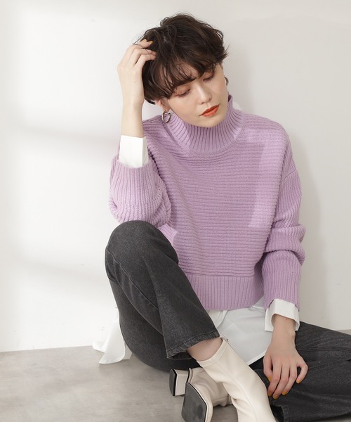 N.（N. Natural Beauty Basic）（エヌエヌナチュラルビューティーベーシック）の「◆ヨコアゼショートニット（ニット/セーター・レディース・オフホワイト/チャコールグレー/ブルー/パープル・MEDIUM）」の17枚目の写真