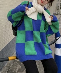 by muni:r（バイ ムニール）の「オーバーシルエットチェックパターンニット（ニット/セーター・レディース）」