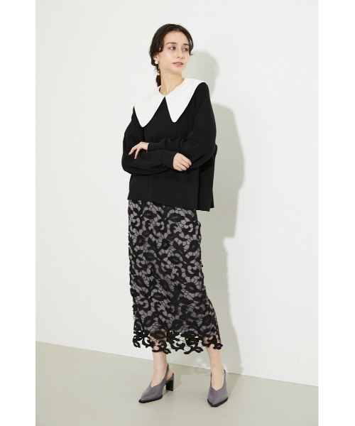 rienda（リエンダ）の「ビッグカラーニットトップス（ニット/セーター・レディース・ホワイト/ブラック/パープル・FREE）」の3枚目の写真