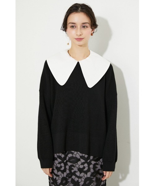 rienda（リエンダ）の「ビッグカラーニットトップス（ニット/セーター・レディース・ホワイト/ブラック/パープル・FREE）」の5枚目の写真