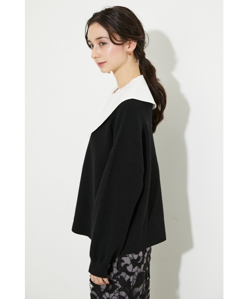 rienda（リエンダ）の「ビッグカラーニットトップス（ニット/セーター・レディース・ホワイト/ブラック/パープル・FREE）」の6枚目の写真