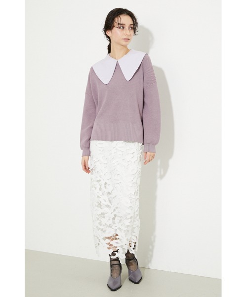 rienda（リエンダ）の「ビッグカラーニットトップス（ニット/セーター・レディース・ホワイト/ブラック/パープル・FREE）」の11枚目の写真