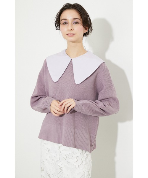 rienda（リエンダ）の「ビッグカラーニットトップス（ニット/セーター・レディース・ホワイト/ブラック/パープル・FREE）」の12枚目の写真