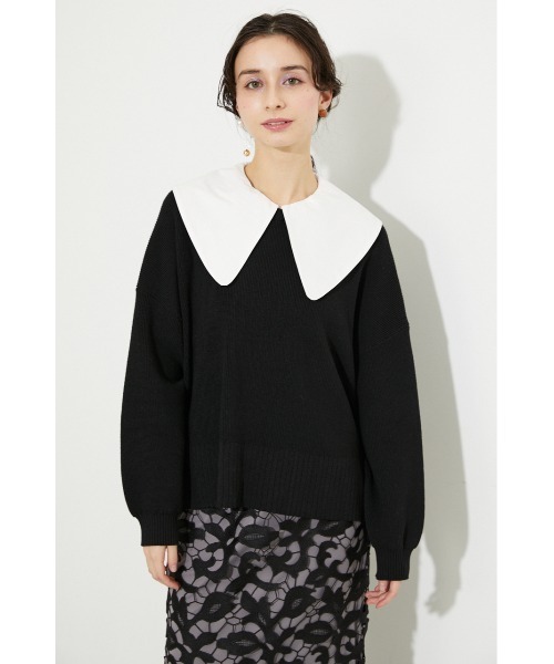 rienda（リエンダ）の「ビッグカラーニットトップス（ニット/セーター・レディース・ホワイト/ブラック/パープル・FREE）」の4枚目の写真