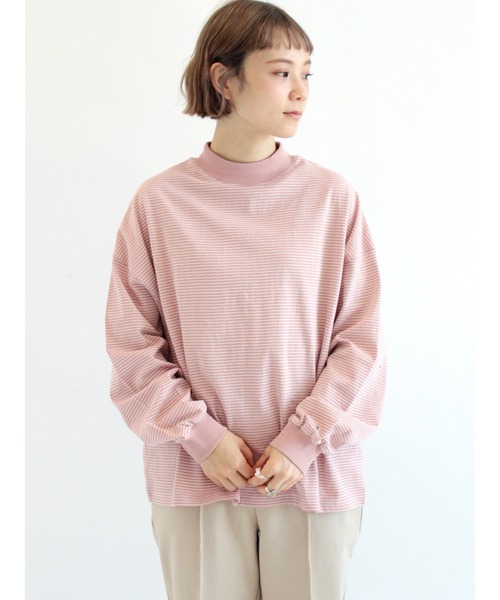 ehka sopo(エヘカソポ)の「無地ボーダーアソートハイネックカットソー(Tシャツ/カットソー・レディース・ブラック/オフホワイト/ピンク/グリーン・フリ-)」の4枚目の写真