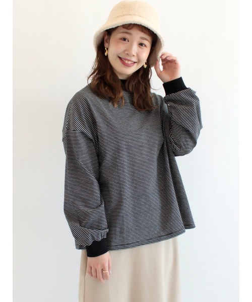 ehka sopo(エヘカソポ)の「無地ボーダーアソートハイネックカットソー(Tシャツ/カットソー・レディース・ブラック/オフホワイト/ピンク/グリーン・フリ-)」の1枚目の写真