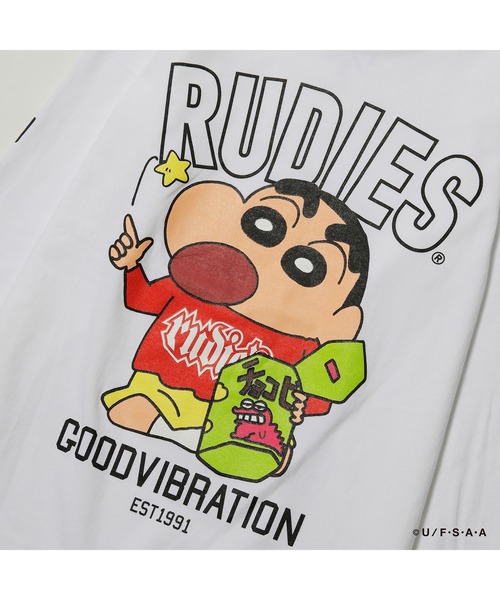 RUDIE'S（ルーディーズ）の「RUDIE'S x CRAYON SHINCHAN SNACK LSTEE / ルーディーズ × クレヨンしんちゃん スナックロングスリーブ（Tシャツ/カットソー・メンズ・ブラック/ホワイト・S/XXL/M/L/XL）」の5枚目の写真