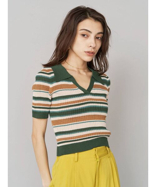 EVRIS(エヴリス)の「マルチボーダーポロニット(ニット/セーター・レディース・ブラック/パープル/グリーン・FREE)」の4枚目の写真