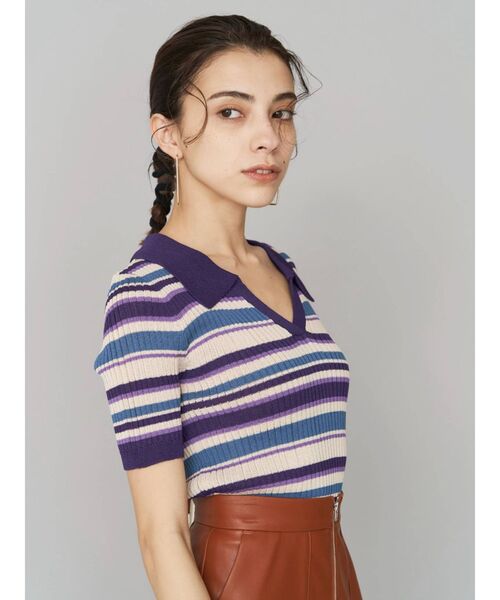 EVRIS(エヴリス)の「マルチボーダーポロニット(ニット/セーター・レディース・ブラック/パープル/グリーン・FREE)」の9枚目の写真