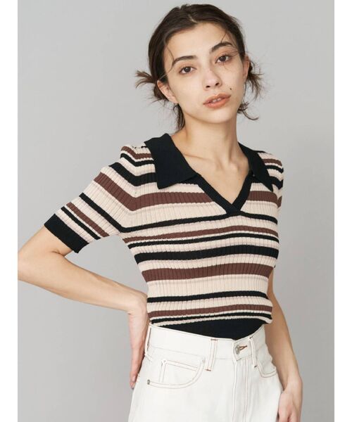 EVRIS(エヴリス)の「マルチボーダーポロニット(ニット/セーター・レディース・ブラック/パープル/グリーン・FREE)」の11枚目の写真