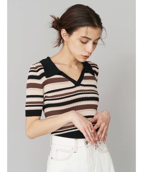 EVRIS(エヴリス)の「マルチボーダーポロニット(ニット/セーター・レディース・ブラック/パープル/グリーン・FREE)」の12枚目の写真