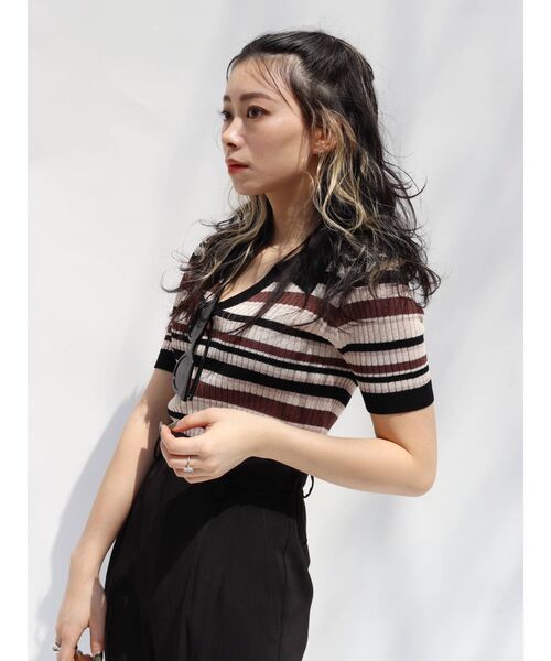 EVRIS(エヴリス)の「マルチボーダーポロニット(ニット/セーター・レディース・ブラック/パープル/グリーン・FREE)」の21枚目の写真