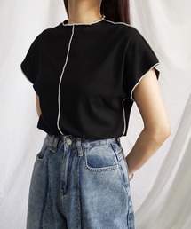 【 2通りの着方を楽しめる 】2WAY ラインステッチリブメロードルマンTシャツ